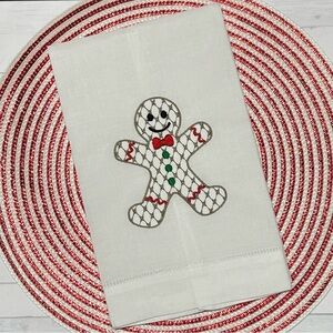 New embroidered Christmas gingerbread man tea towel made